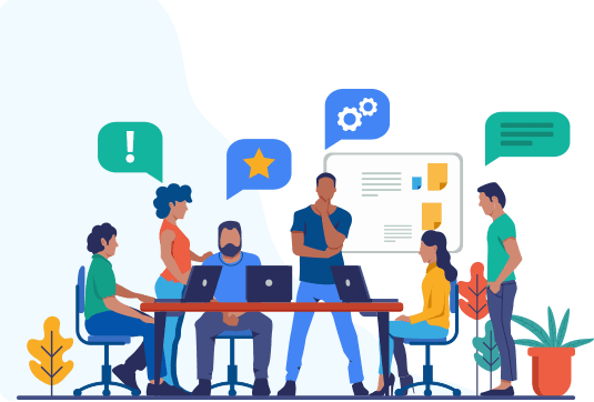 Illustration of a team collaborating on risk management
